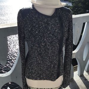 Classiques Entier Long Sleeved Zip Closure Sweater with Genuine Leather Trim